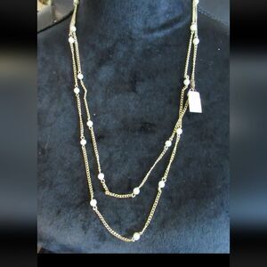 Vintage Coro gold tone chain faux pearl necklace 52" NWT NOS